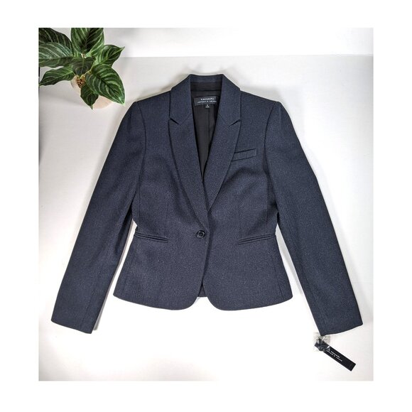 TAHARI ASL Gray & Silver Metallic Herringbone Blazer Patch Elbow Wms size 2 NWT - Picture 5 of 10